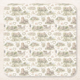 Porta-copo De Papel Quadrado Soft Cream English Village Wedding Watercolor