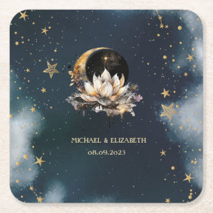 Porta-copo De Papel Quadrado Sol Dourado Celestial,Lua,Estrelas Lotus Night Sky
