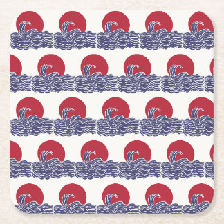 Porta-copo De Papel Quadrado Sol e ondas do mar vermelho, branco e azul