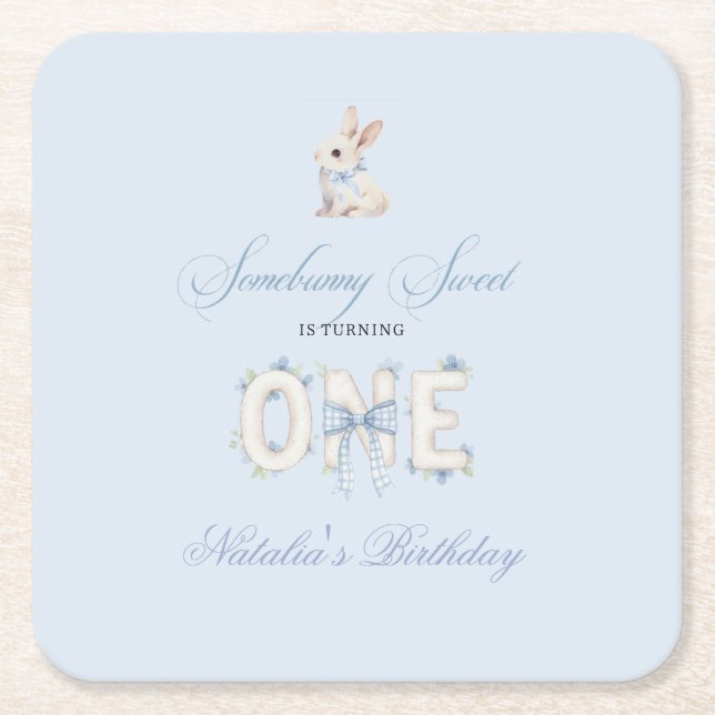 Porta-copo De Papel Quadrado Somebunny Sweet 1st Birthday Spring Floral Invitat (Frente)