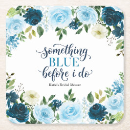 Porta-copo De Papel Quadrado Something Blue Before I Do Navy Floral Bridal Show