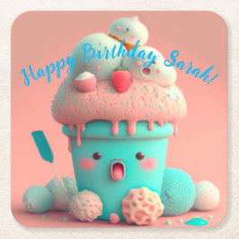 Porta-copo De Papel Quadrado Sorvete Kawaii