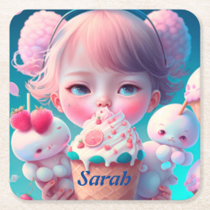 Porta-copo De Papel Quadrado Sorvete Kawaii