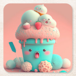 Porta-copo De Papel Quadrado Sorvete Kawaii