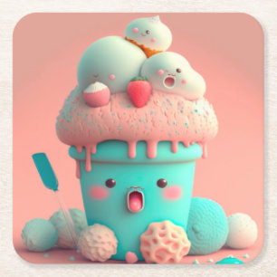 Porta-copo De Papel Quadrado Sorvete Kawaii