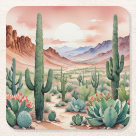 Porta-copo De Papel Quadrado Southwest Desert Cactus Scene