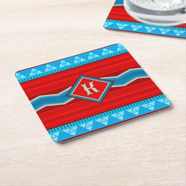 Porta-copo De Papel Quadrado Southwest River Canyon Red Turquoise Monogrammed (Inclinado)