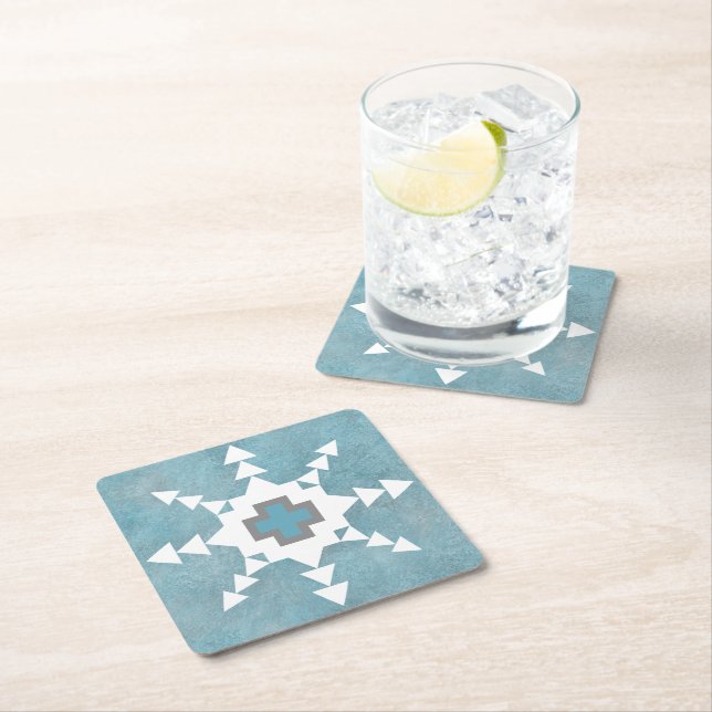 Porta-copo De Papel Quadrado Southwest Winter Geometric Snowflake Design (Insitu)