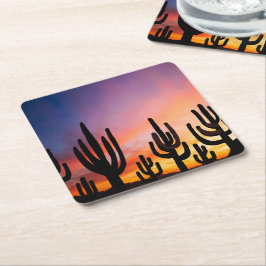 Porta-copo De Papel Quadrado Southwestern Desert Landscape Cactus Sunrise Image