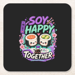 Porta-copo De Papel Quadrado Soy Feliz Juntos – Fofo Casal de Sushi Kawaii