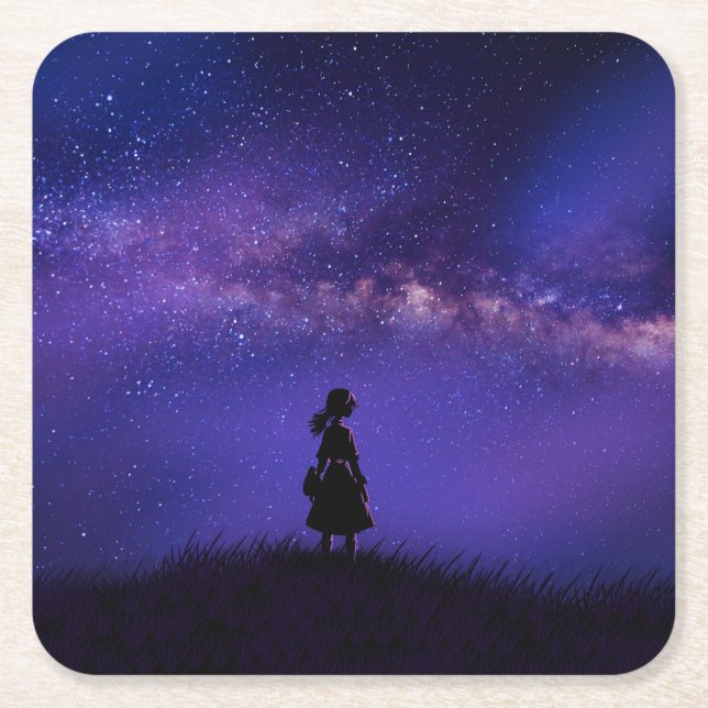 Porta-copo De Papel Quadrado Sozinha e Starry Night (Frente)