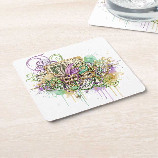 Porta-copo De Papel Quadrado Splatter Mardi Gras collage (Inclinado)