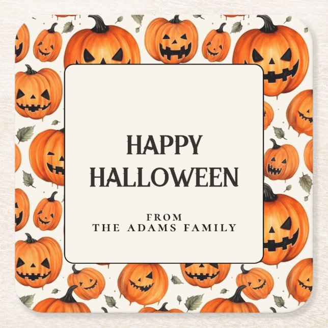 Porta-copo De Papel Quadrado "Spookie", "Pumpkins" e "Fall Leaves Halloween" (Frente)