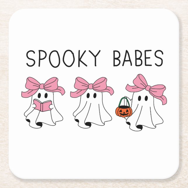 Porta-copo De Papel Quadrado Spooky babes cute ghost (Frente)
