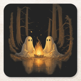 Porta-copo De Papel Quadrado Spooky Ghost Campfire Night Forest Art - Halloween