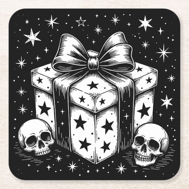 Porta-copo De Papel Quadrado Spooky Gift (Frente)