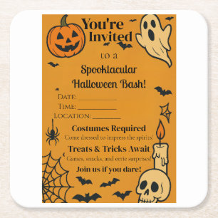 Porta-copo De Papel Quadrado Spooky Halloween Bash Invite Fantasmas e Jogos