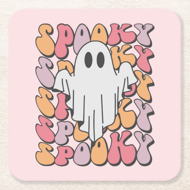 Porta-copo De Papel Quadrado Spooky Retro Ghost (Frente)