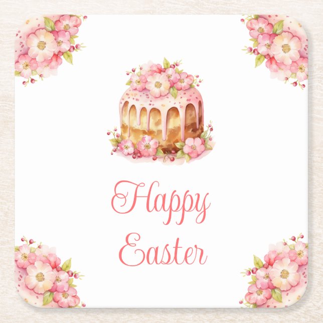 Porta-copo De Papel Quadrado Spring Cake Easter Brunch (Frente)