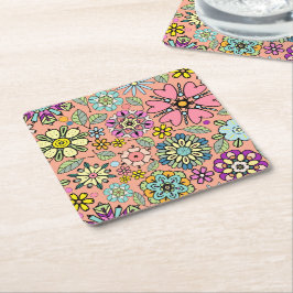 Porta-copo De Papel Quadrado Spring Season Retro Flower Colors Seamless Pattern