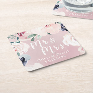 Porta-copo De Papel Quadrado Sr. e Sra. Blooming, esfrega botânica floral