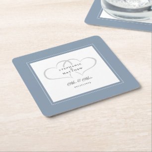 Porta-copo De Papel Quadrado Sr. e Sra. Dusty Blue Elegant Hearts Chic