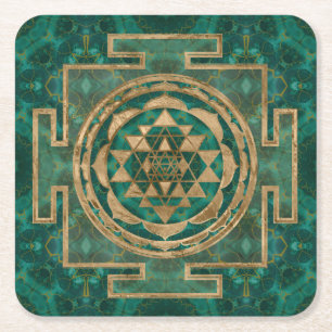 Porta-copo De Papel Quadrado Sri Yantra/malaquite e ouro de Sri Chakra