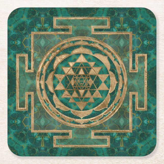 Porta-copo De Papel Quadrado Sri Yantra/malaquite e ouro de Sri Chakra (Frente)