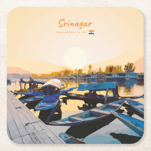 Porta-copo De Papel Quadrado Srinagar, Índia - Barcos Shikara no Lago Dal
