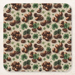Porta-copo De Papel Quadrado St. Patrick’s Day Coffee & Shamrock Pattern