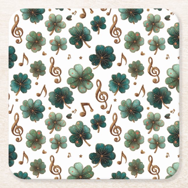 Porta-copo De Papel Quadrado St. Patrick’s Day Musical Shamrock (Frente)