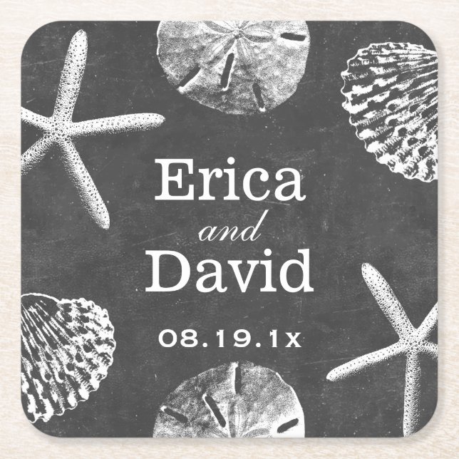 Porta-copo De Papel Quadrado Starfish & Seashells (Frente)