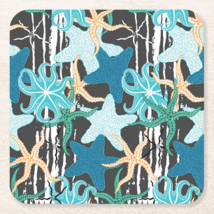 Porta-copo De Papel Quadrado Starfish Vintage: Fundo Escuro Striped.