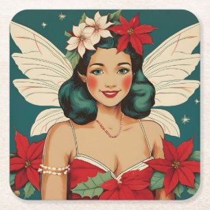 Porta-copo De Papel Quadrado Starlet de Pin-Up de Natal Tropical de Retro
