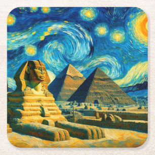 Porta-copo De Papel Quadrado Starry Night Pyramids Sphinx Egito