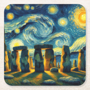 Porta-copo De Papel Quadrado Starry Night Stonehenge