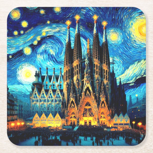 Porta-copo De Papel Quadrado Starry Sagrada Familia Barcelona (Frente)
