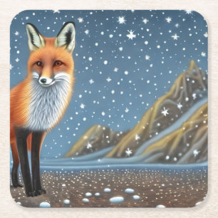 Porta-copo De Papel Quadrado Starry Starry Night Storybook Fox