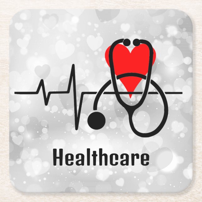 Porta-copo De Papel Quadrado Stethoscope Médica Enfermeira Saúde (Frente)