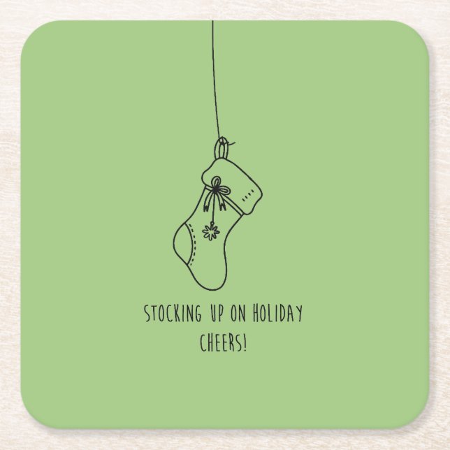 Porta-copo De Papel Quadrado Stocking up on holiday cheers! (Frente)