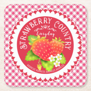 Porta-copo De Papel Quadrado Strawberry Doily Red Gingham