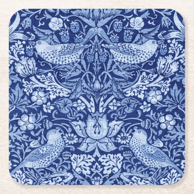 Porta-copo De Papel Quadrado Strawberry Thef Blue Monotone, William Morris (Frente)