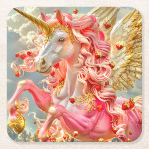Porta-copo De Papel Quadrado Strawberry Unicorn
