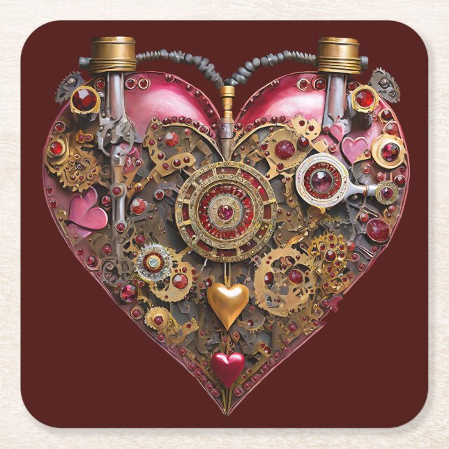 Porta-copo De Papel Quadrado Streampunk Heart Ruby Valentine (Frente)