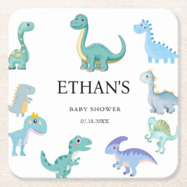 Porta-copo De Papel Quadrado Stylish Dinosaur Baby Shower White