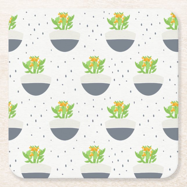 Porta-copo De Papel Quadrado Suculent Kalanchoe Plant Mãe Patterno (Frente)