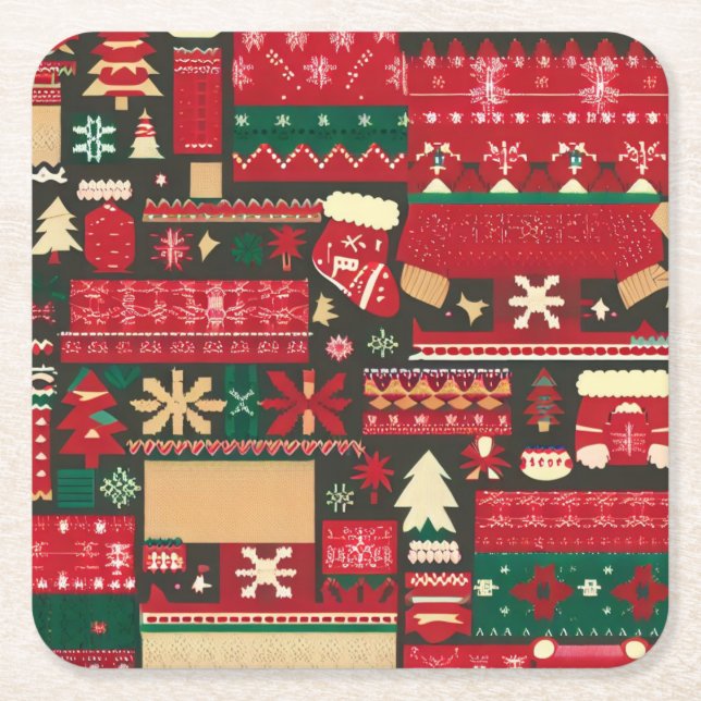 Porta-copo De Papel Quadrado Suéter Feio de Natal 7 (Frente)