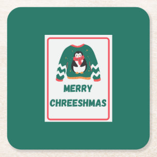 Porta-copo De Papel Quadrado Suéter Pinguim de Natal feliz