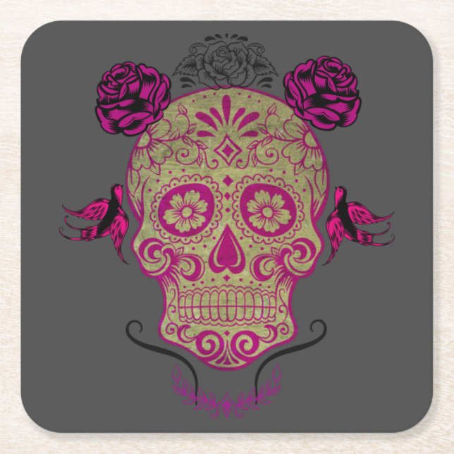 Porta-copo De Papel Quadrado Sugar Skull 1.0 (Frente)