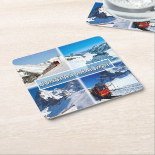 Porta-copo De Papel Quadrado Suiça CH - Linha de caminho de ferro Jungfrau -